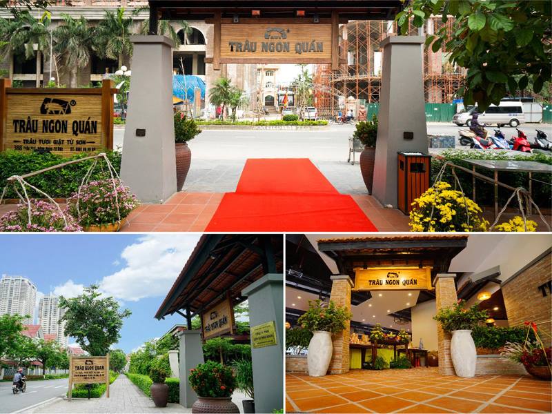 Hình ảnh cổng chính của 3 cơ sở nhà hàng Trâu Ngon Quán